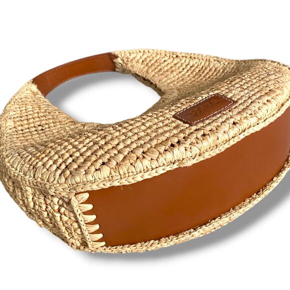 STAUD Moon Raffia Bag Natural Raffia Handbag Purse Standard Size Summer Resort - Picture 5 of 13